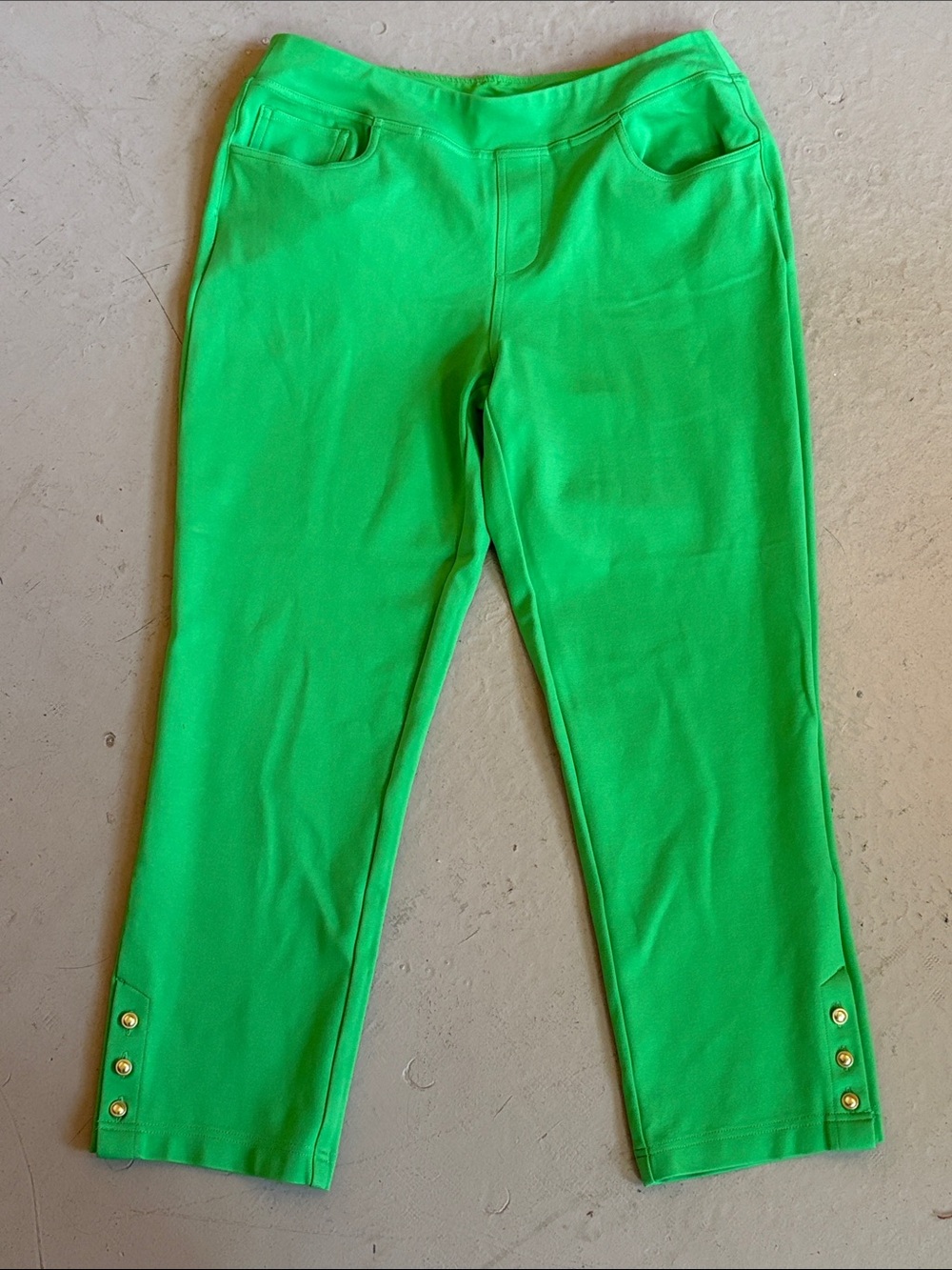 Belle by Kim Gravel Ponte Bright Green Crop Pants with Button Cuff